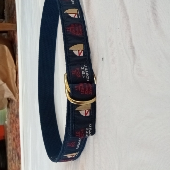 Vtg OOAK Louis Vuitton Cup 12m yacht race ships Canvas belt Sm USA Preppy Navy